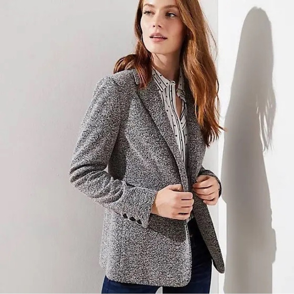 NWOT LOFT (Size 8) Gray with Purple Nubby Marled Tweed Blazer